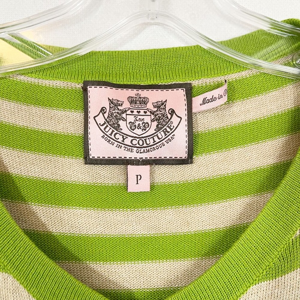 Vintage Juicy Couture Y2K Green‎ Striped Short Sleeve Button Cardigan - Size P - Picture 3 of 4